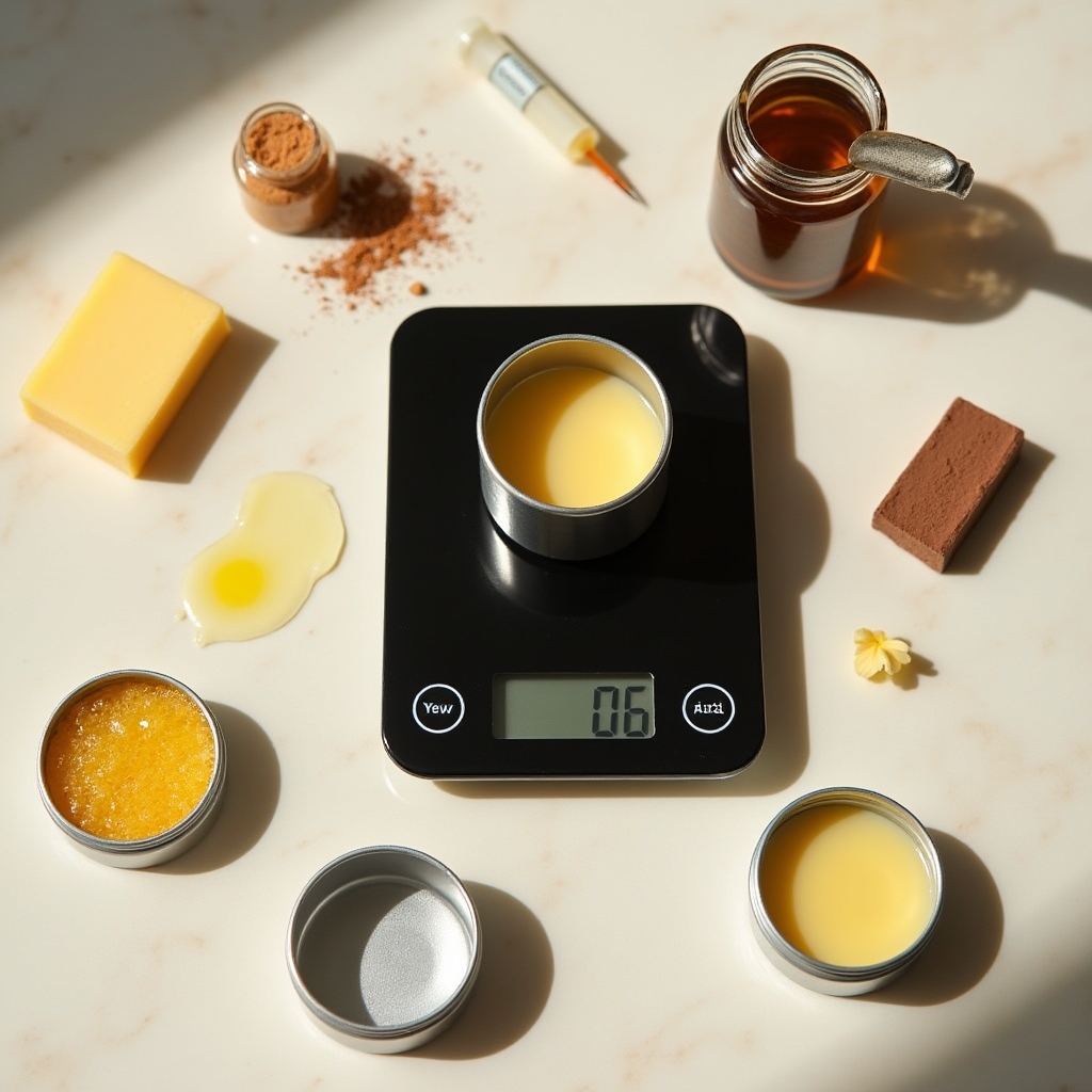Bálsamo labial artesanal con cera de abeja y aceites naturales en proceso de elaboración